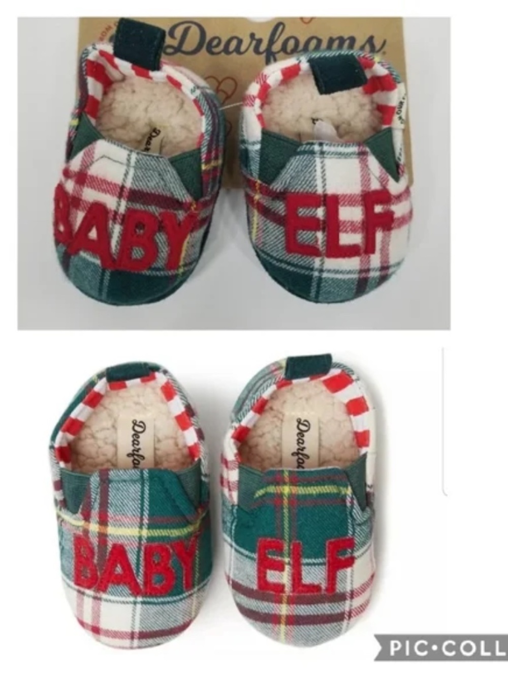 New Dearfoams Christmas Holiday Green Plaid Soft Cozy Slippers Baby Elf 6-9M